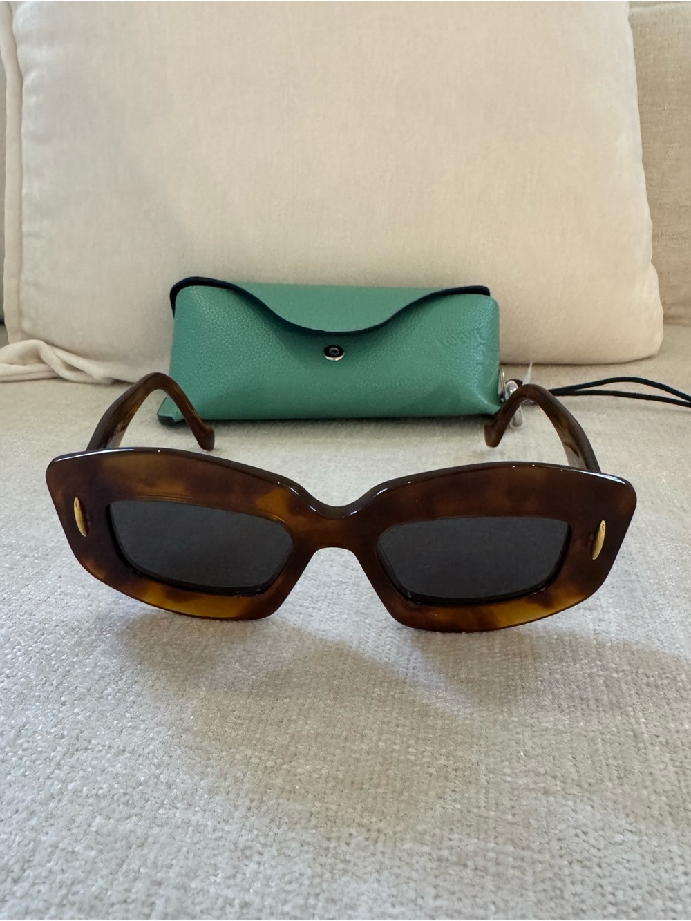 Loewe Tortoiseshell Rectangular Sunglasses with Green Aqua Case